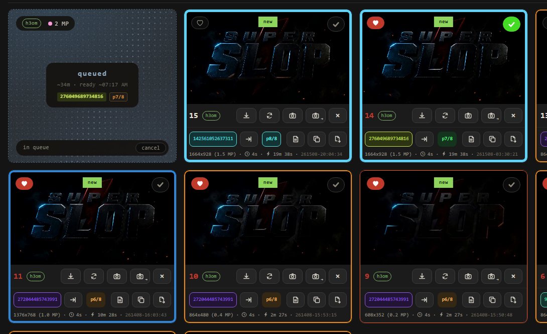 Close-up of the Dailies board: takes with their seed, resolution, duration and cost