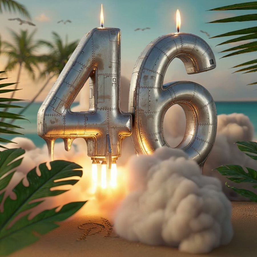 46 as a rocket, lifting off the beach