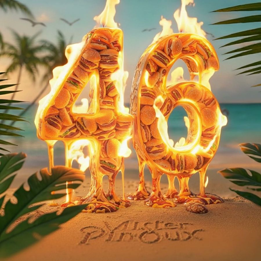 46 made of burgers, still burning